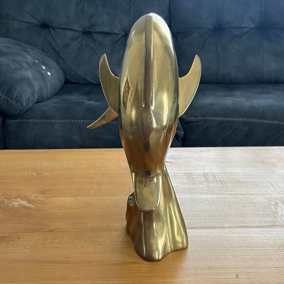 Vintage Brass Dolphin Statue 14in tall Extra Large - Picture 3 of 6